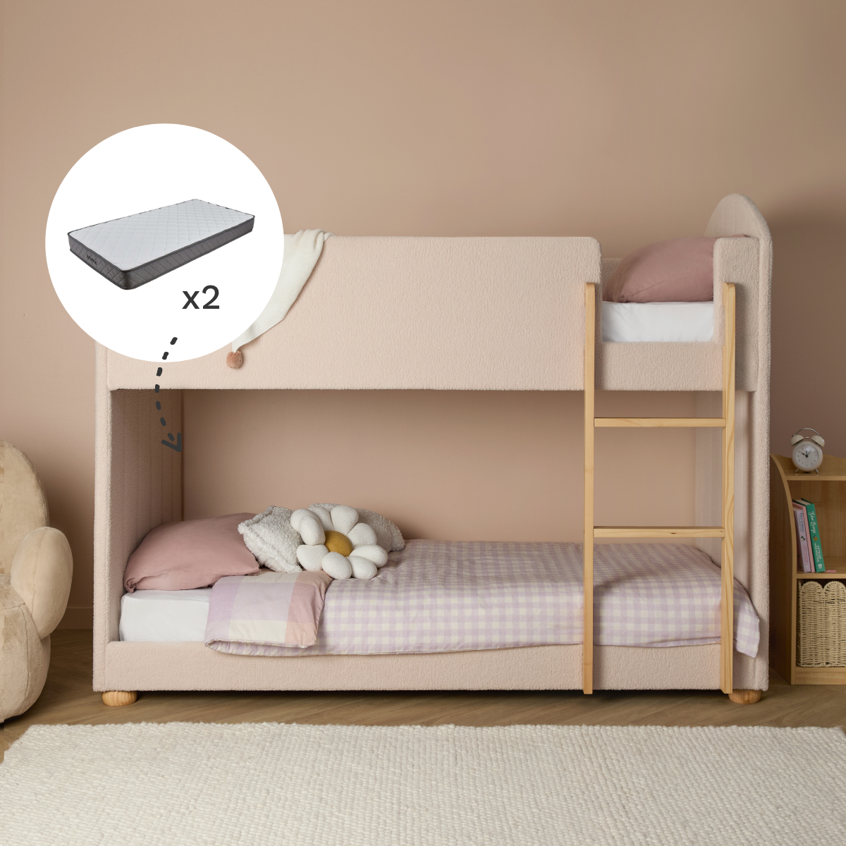 Teddy Bunk Bed + Mattresses Bundle - Beige - Mocka New Zealand